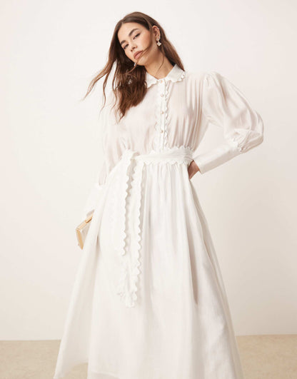 Embellished Button Midi Shirt Dress