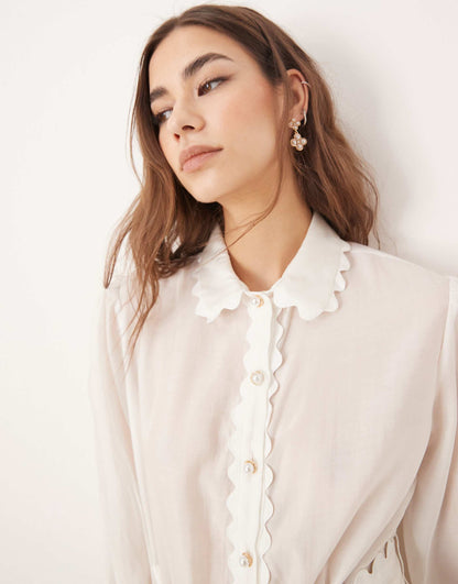 Embellished Button Midi Shirt Dress