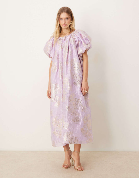 Dream Metallic Jacquard Floral Midi Dress