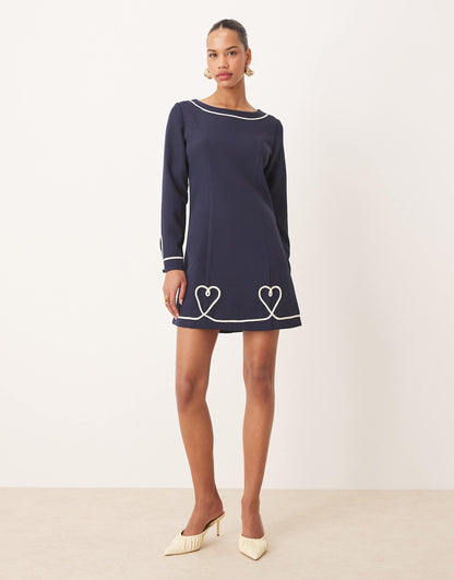 Embroidered Hearts Mini Dress