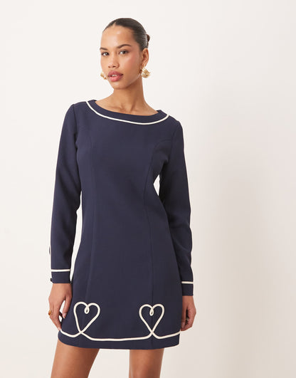 Embroidered Hearts Mini Dress