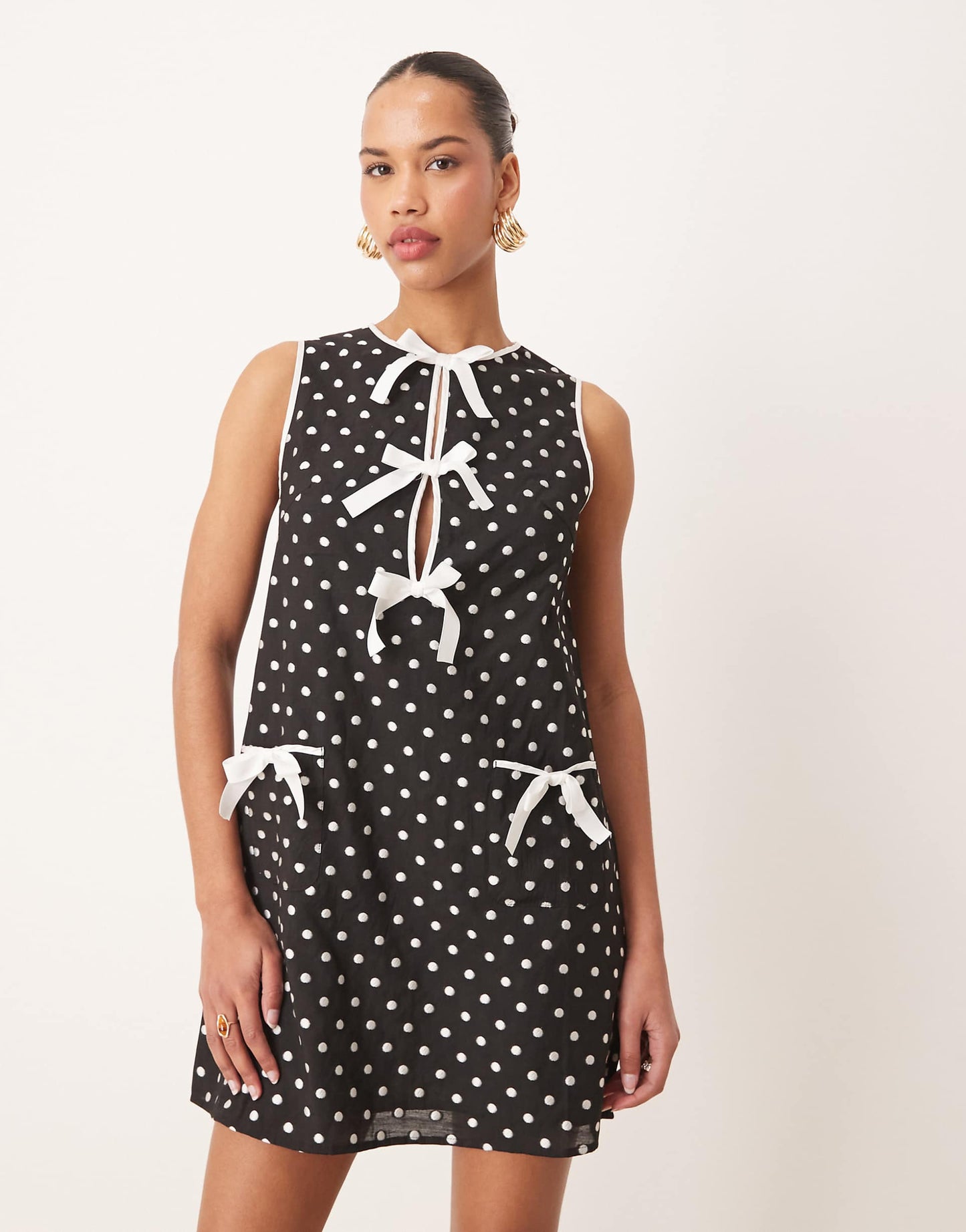 Contrast Bow Polka Dot Mini Dress