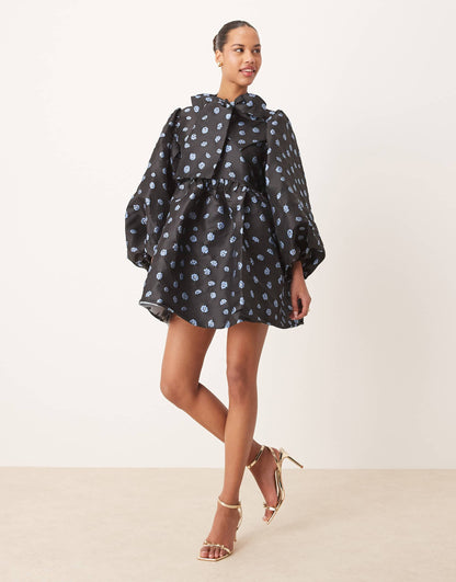 Jacquard Bow Mini Dress