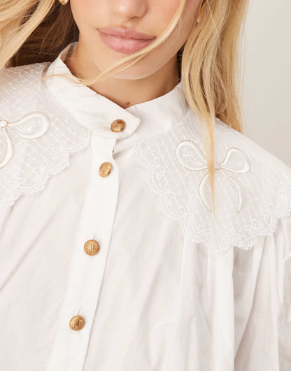 Bow Embroidered Blouse Top
