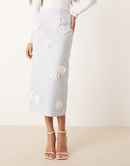 Dream Flower Embroidered Midi Skirt