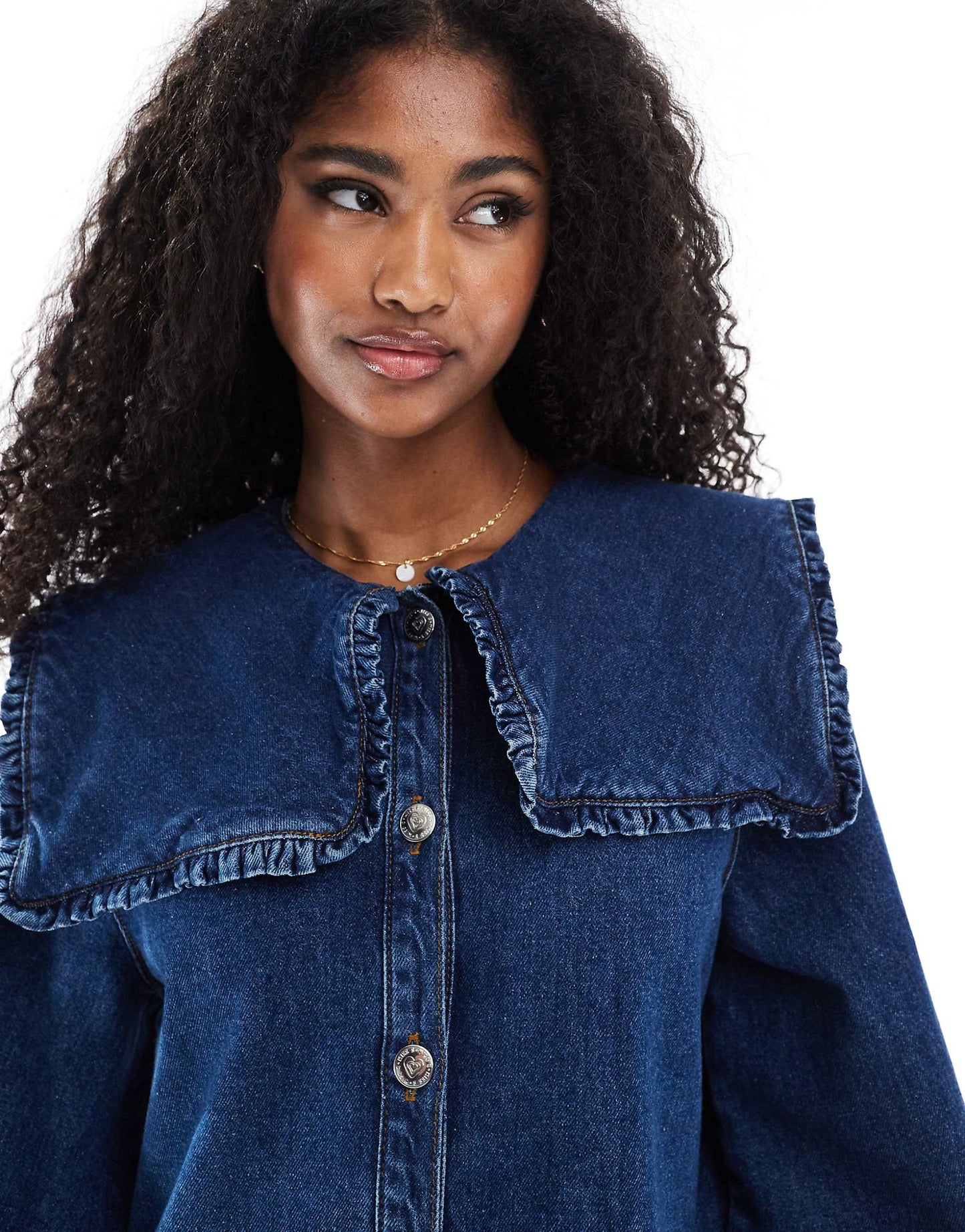 Oversized Collar Long Sleeve Denim Dress