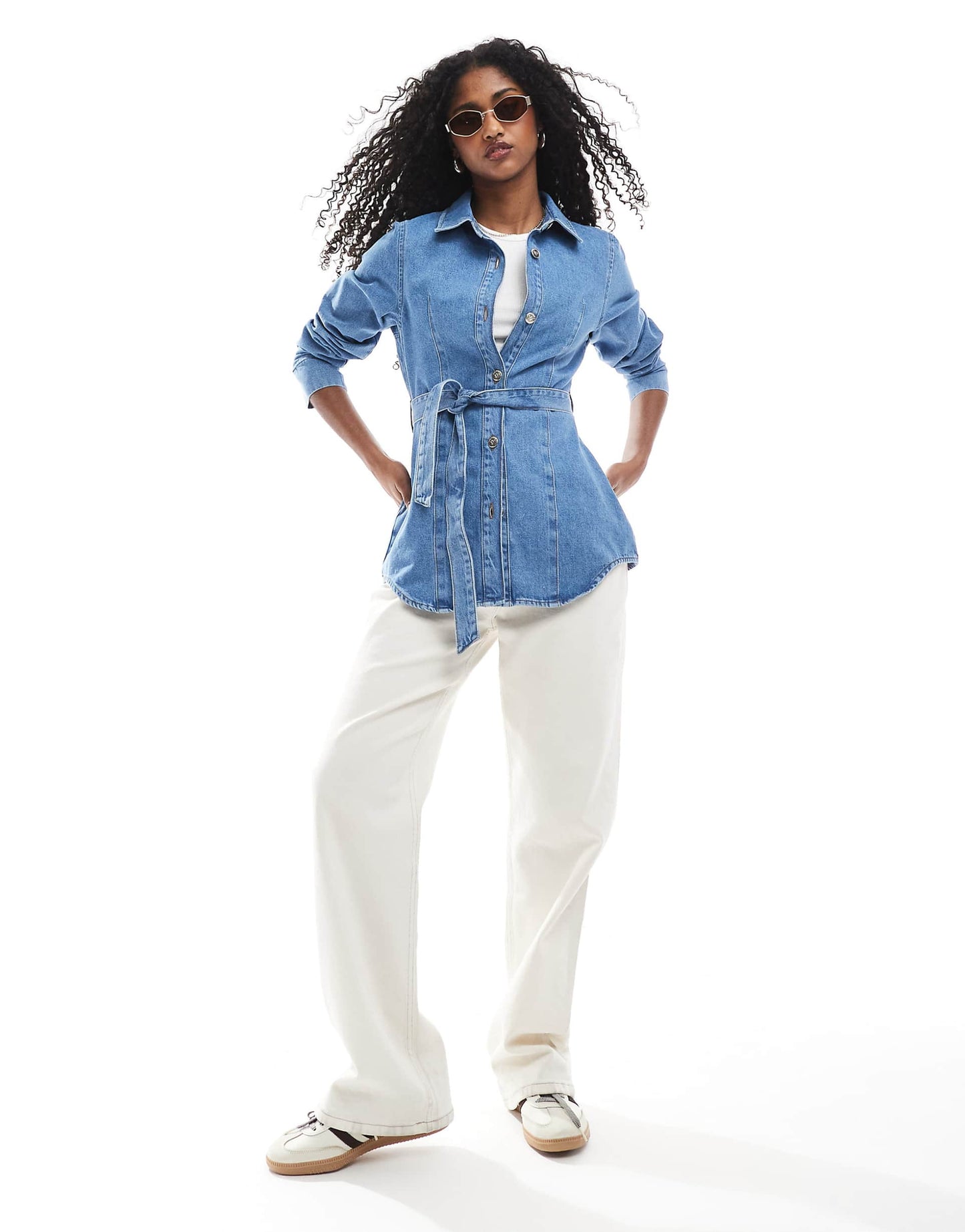 Cinched Waist Belted Denim Jacket