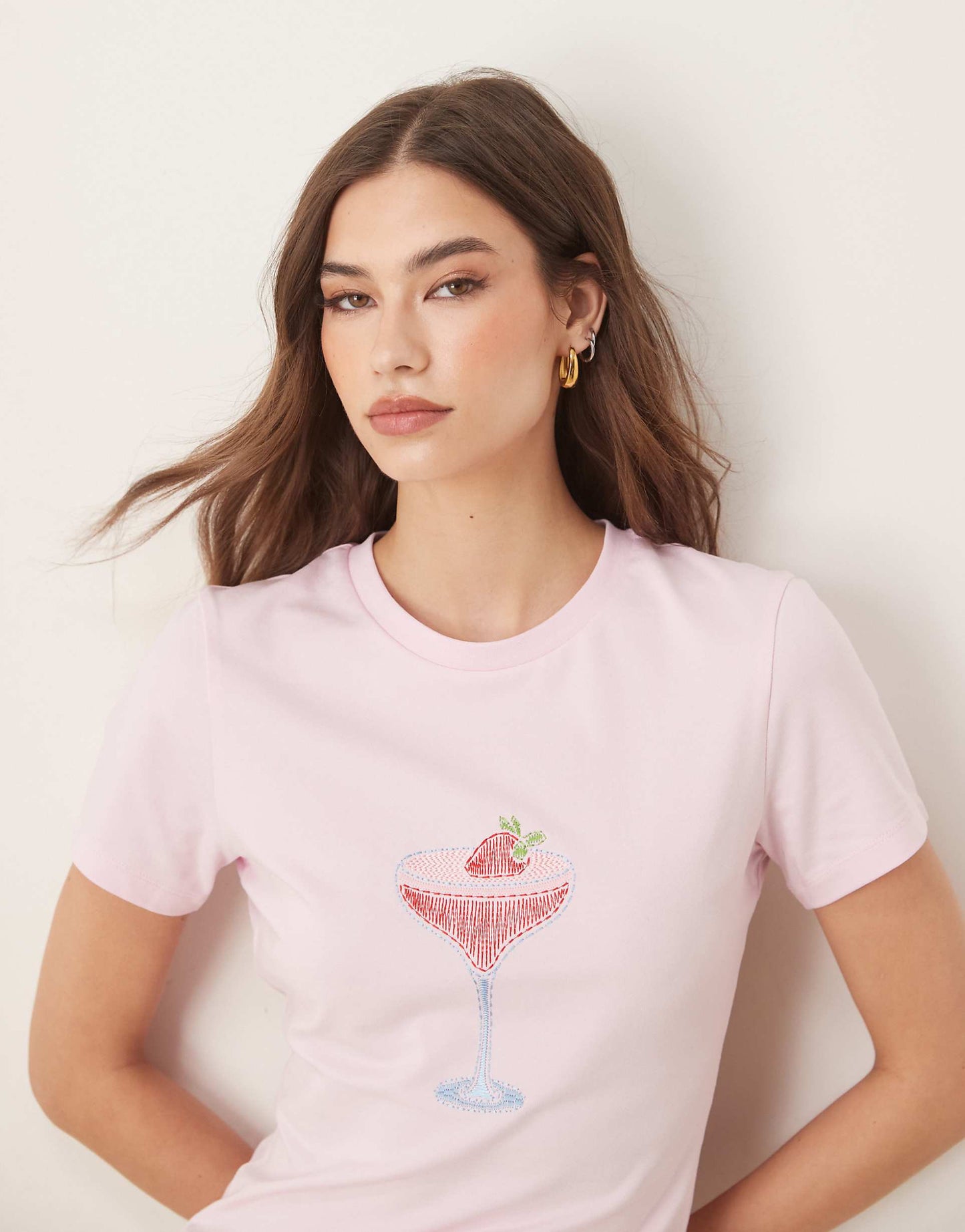Baby Tee With Embroidered Cocktail