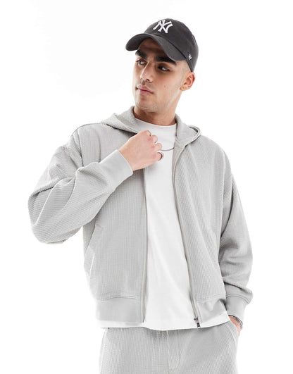 Boxy Crop Seersucker Co-Ord Hoodie
