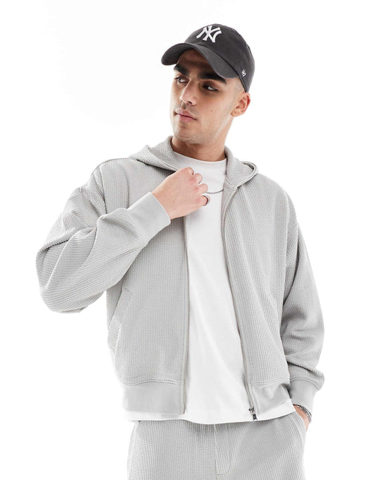 Boxy Crop Seersucker Co-Ord Hoodie