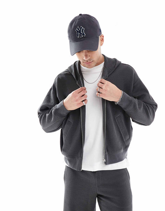 Boxy Crop Seersucker Co-Ord Hoodie
