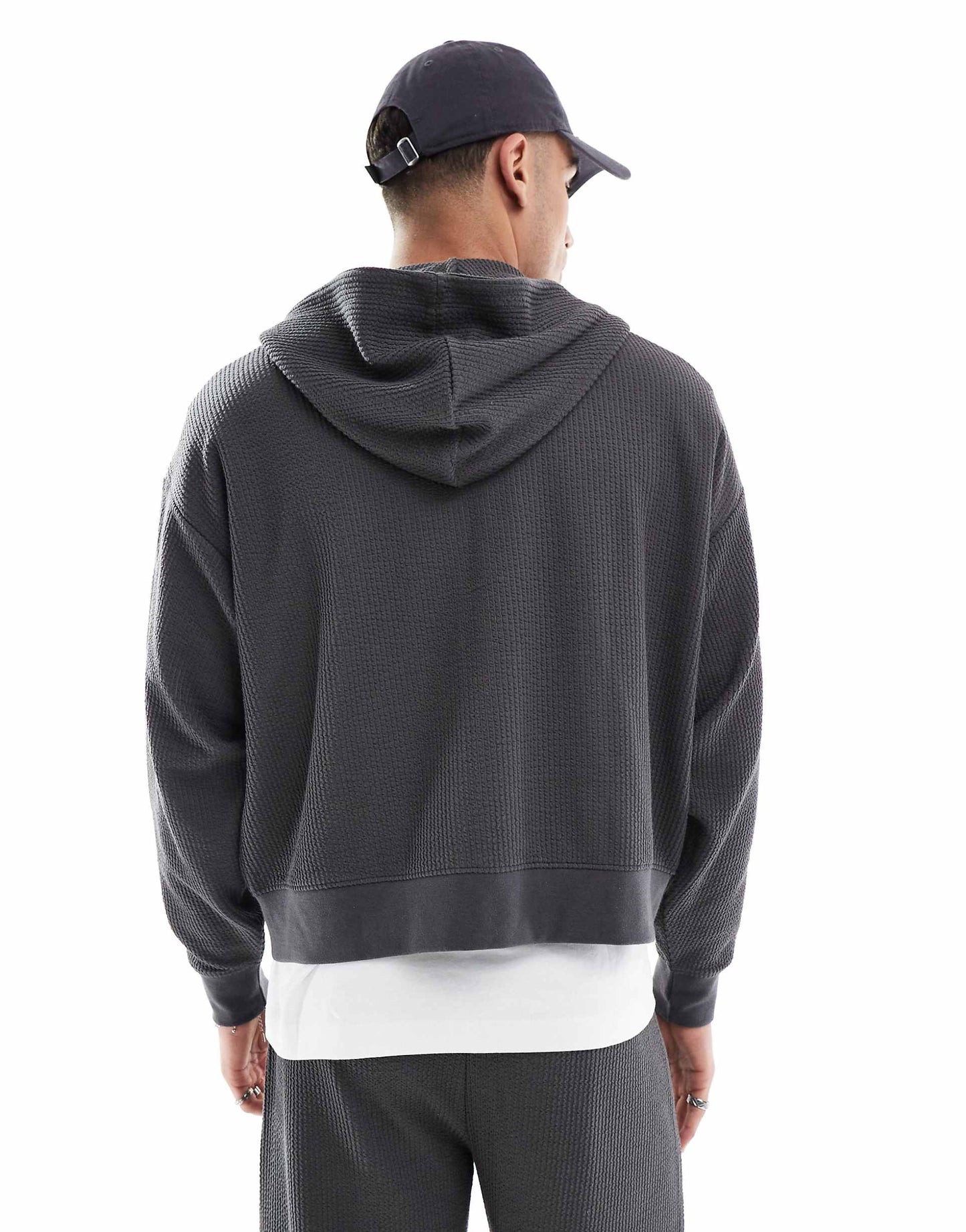 Boxy Crop Seersucker Co-Ord Hoodie