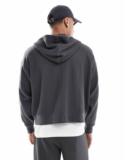 Boxy Crop Seersucker Co-Ord Hoodie