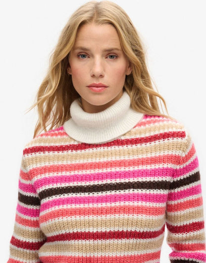 Stripe Cropped Roll Neck Jumper