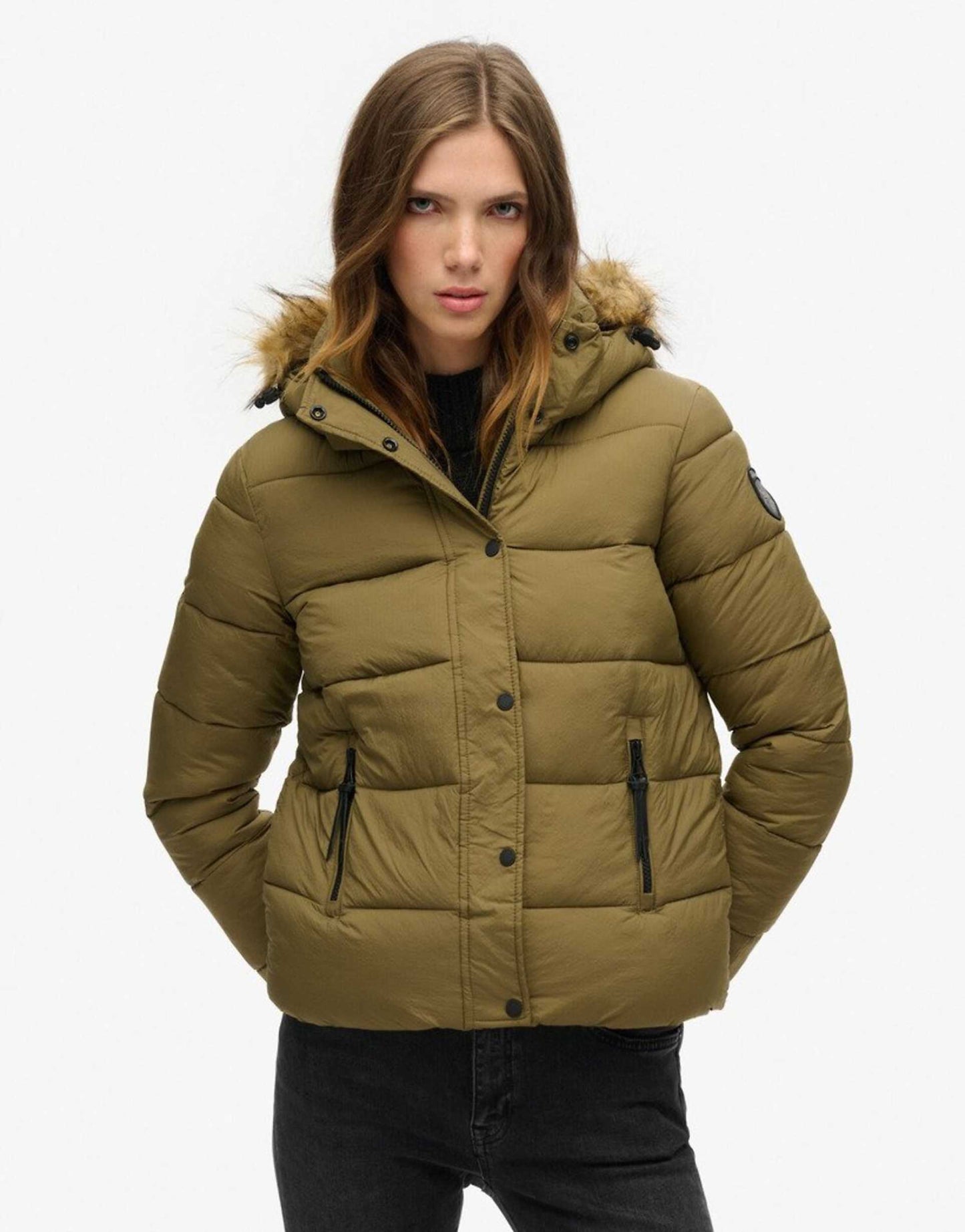 Faux Fur Short Hooded Puffer Jacket