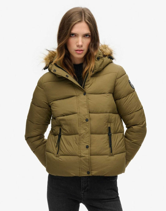 Faux Fur Short Hooded Puffer Jacket
