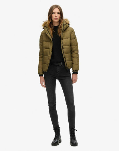 Faux Fur Short Hooded Puffer Jacket