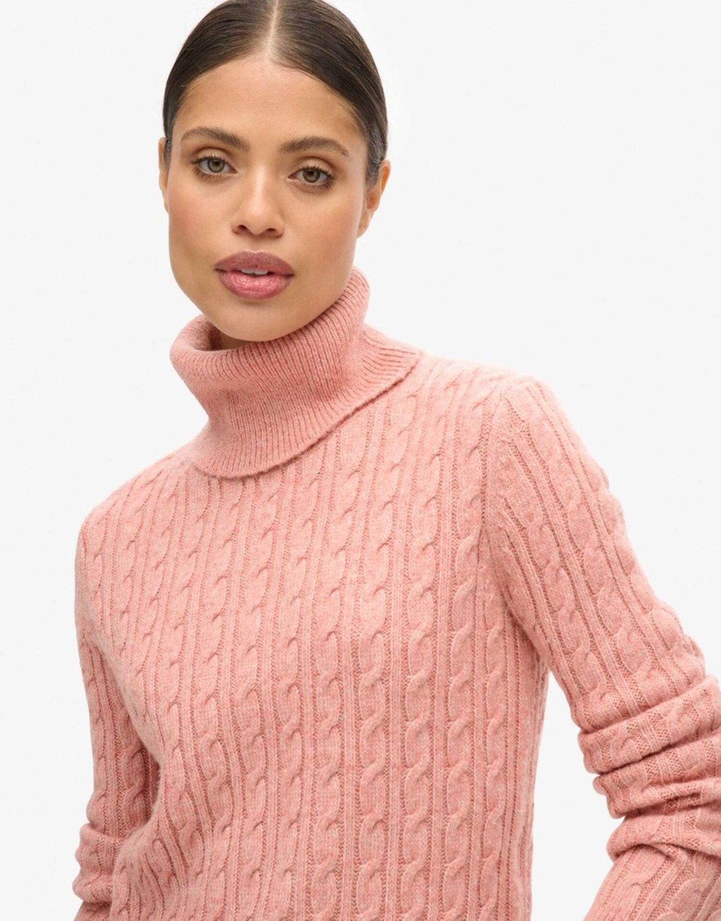 Fitted Cable Roll Neck Jumper