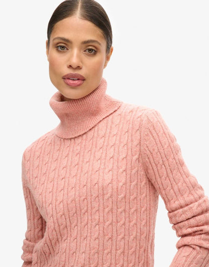 Fitted Cable Roll Neck Jumper