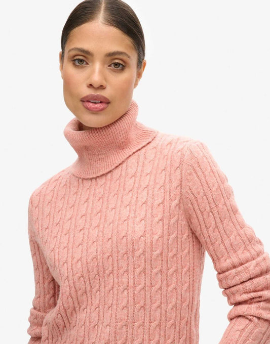Fitted Cable Roll Neck Jumper