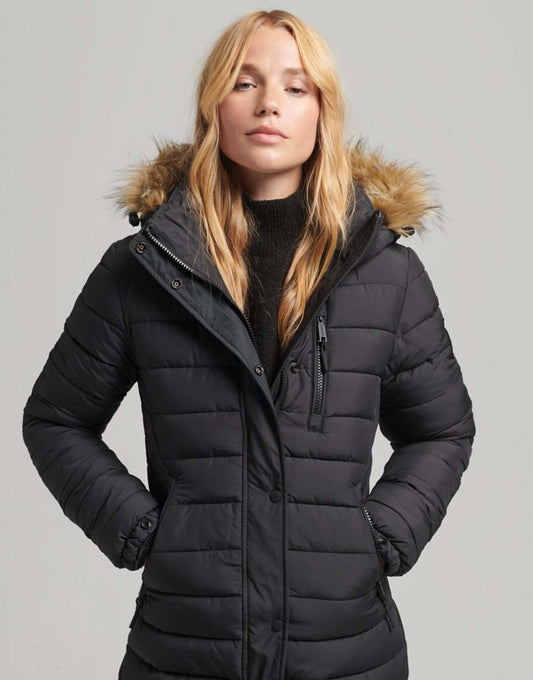 Faux Fur Hooded Longline Light Padded Puffer Coat
