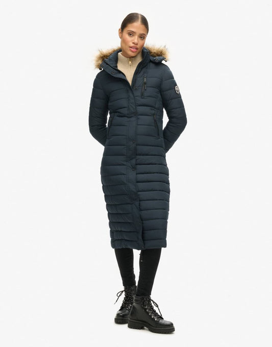 Faux Fur Hooded Longline Light Padded Puffer Coat