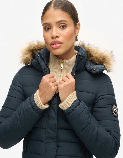 Faux Fur Hooded Longline Light Padded Puffer Coat