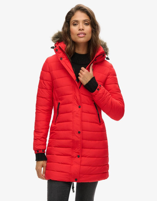Faux Fur Hooded Mid Length Puffer Jacket