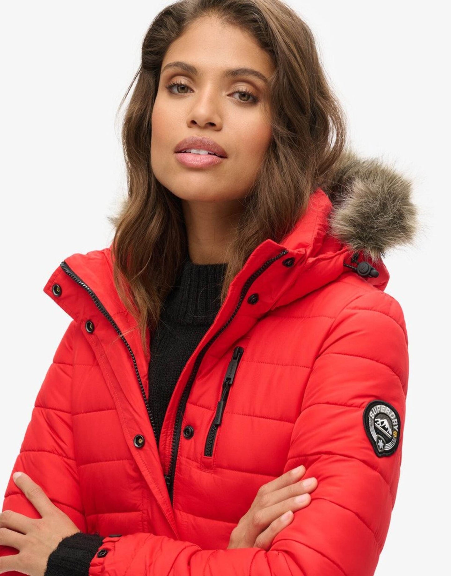 Faux Fur Hooded Mid Length Puffer Jacket