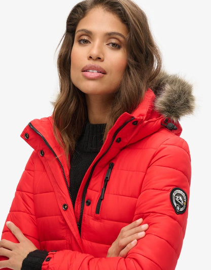 Faux Fur Hooded Mid Length Puffer Jacket