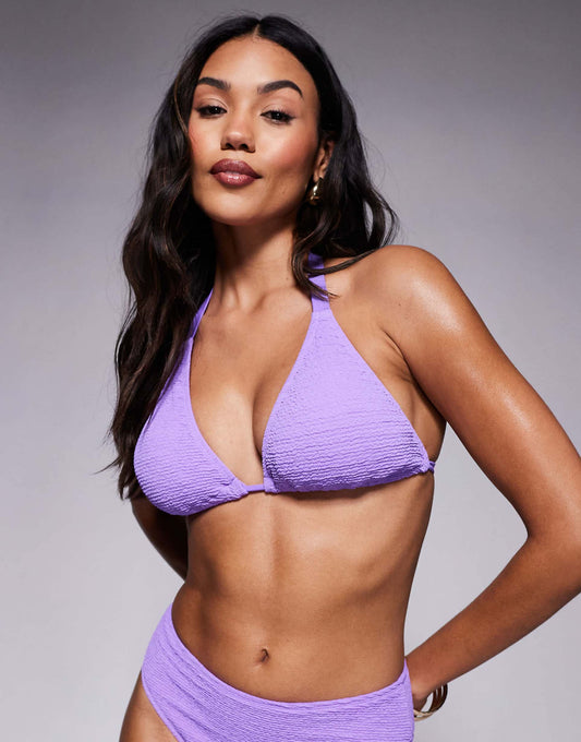 Fuller Bust Scrunch Triangle Bikini Top In Purple
