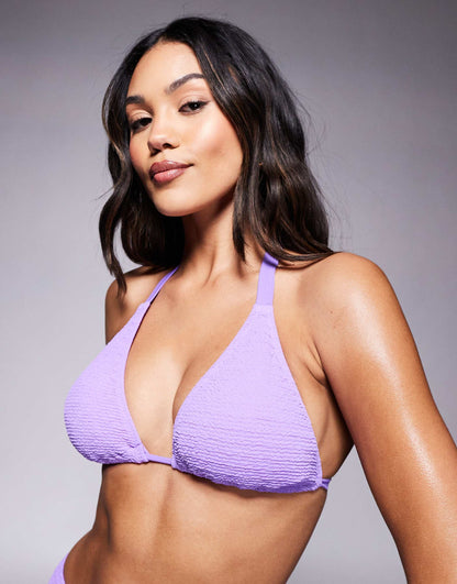 Fuller Bust Scrunch Triangle Bikini Top In Purple