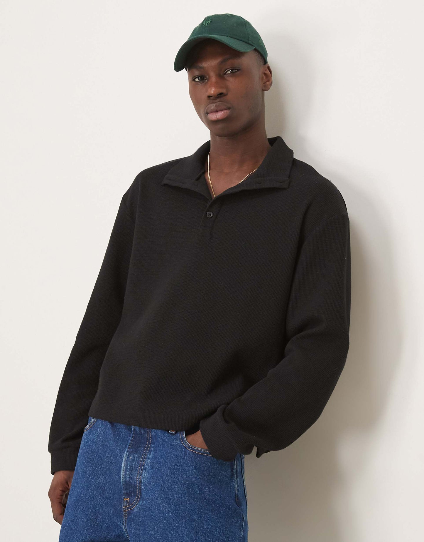 Oversized Dropped Shoulder Boxy Brushed Waffle Funnel Neck Sweatshirt