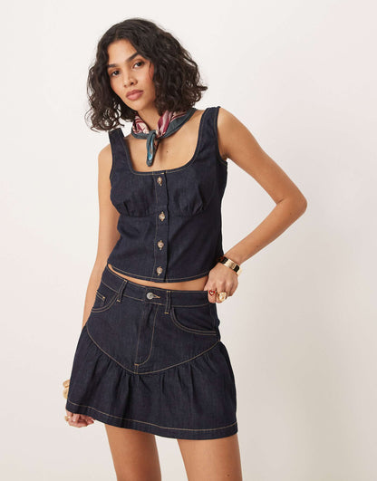 Denim Under Bust Seam Corset Top Co-Ord