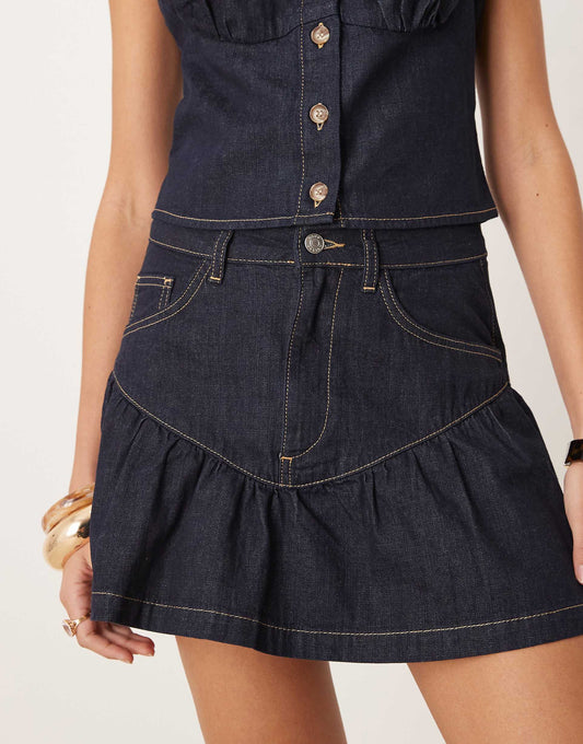 Denim Mini Skirt With Drop Waist Panel Co-Ord