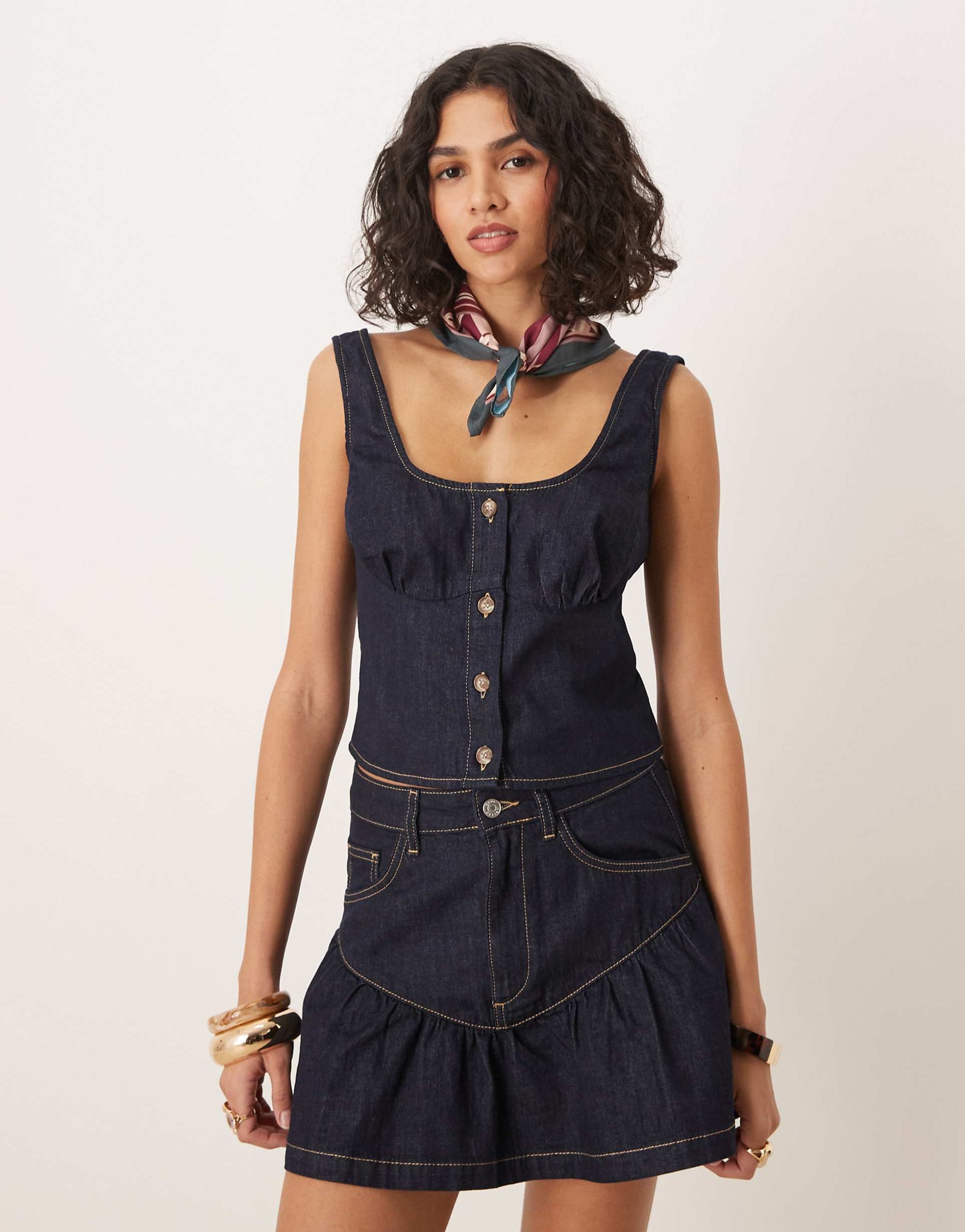 Denim Mini Skirt With Drop Waist Panel Co-Ord