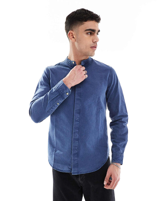 Indigo Grandad Shirt