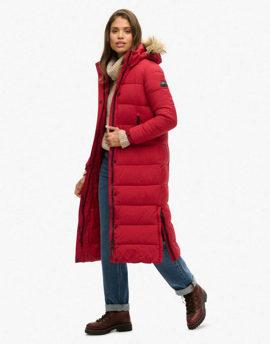 Faux Fur Hooded Longline Puffer Coat