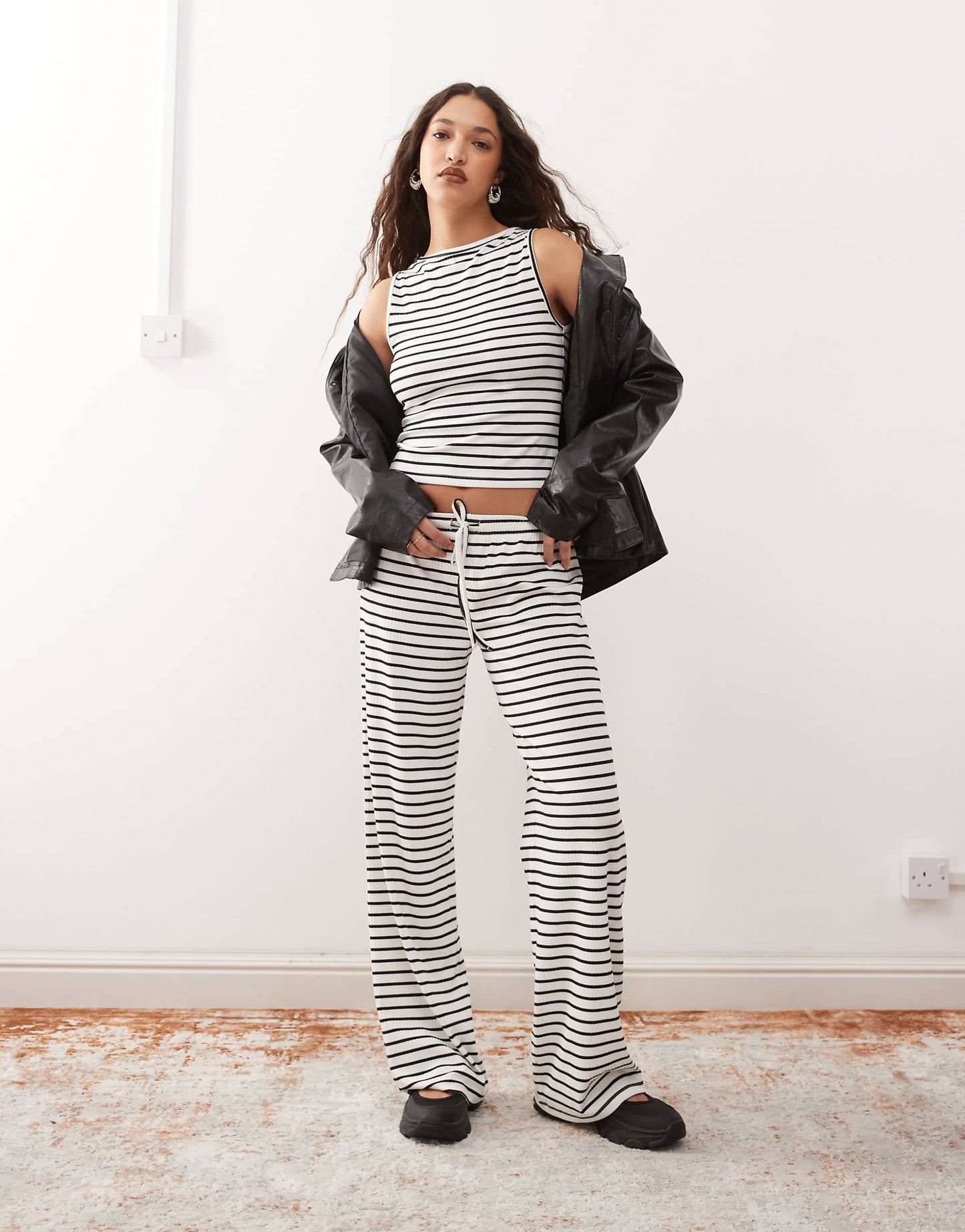 Slash Neck Stripe Vest Top Co-Ord