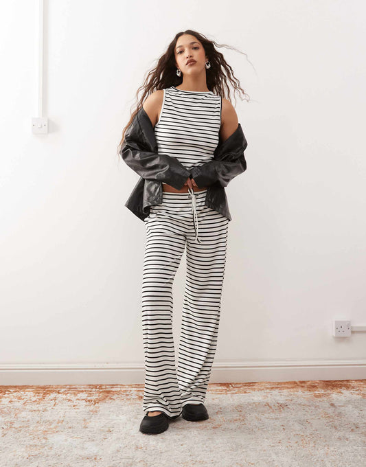 Drawstring Wide Leg Stripe Trouser Co-Ord