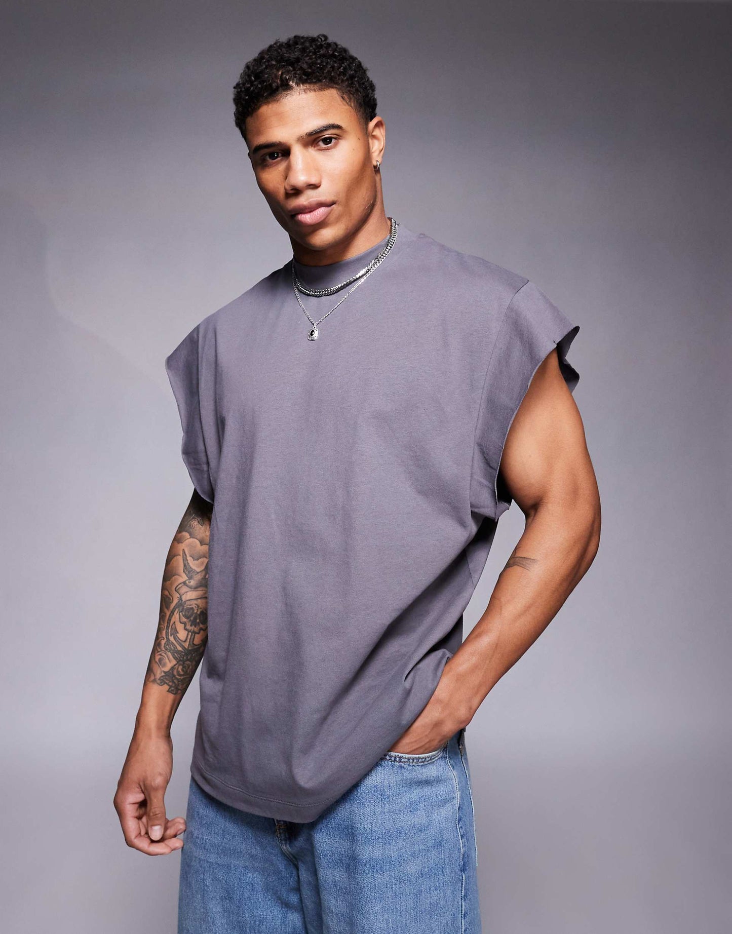 Oversized Tank With  Raw Hem Sleeve