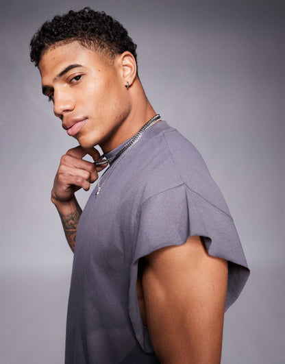 Oversized Tank With  Raw Hem Sleeve