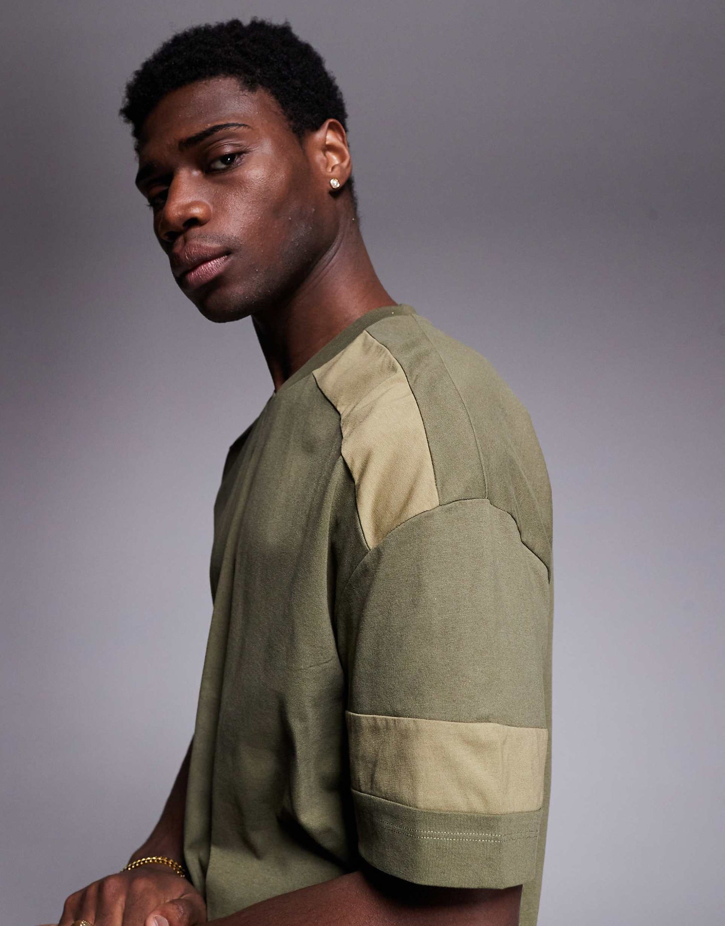 Oversized V Neck T-Shirt With Tonal Panel