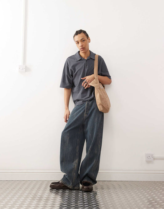 Washed Black Boxy Polo T-Shirt
