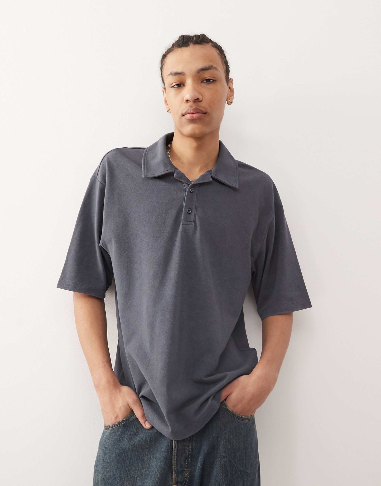Washed Black Boxy Polo T-Shirt