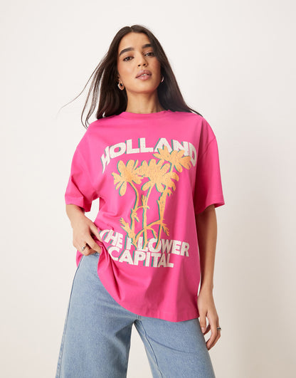 Oversized T-Shirt With Holland Floral Graphic