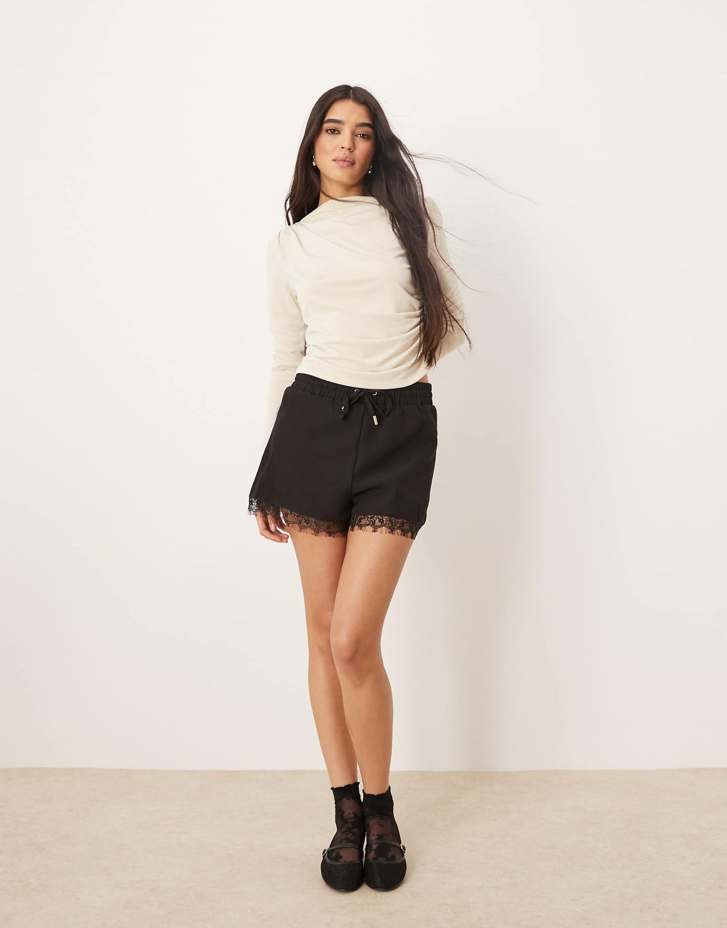 Modal Pleated Waist Wide Neck Top