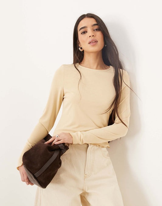 Modal Lettuce Hem Long Sleeve Top