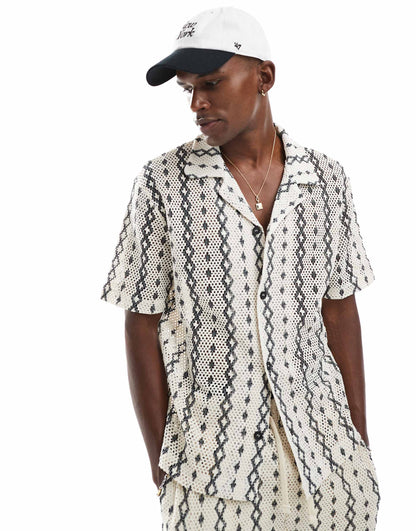 Revere Collar Crochet Shirt Co-Ord