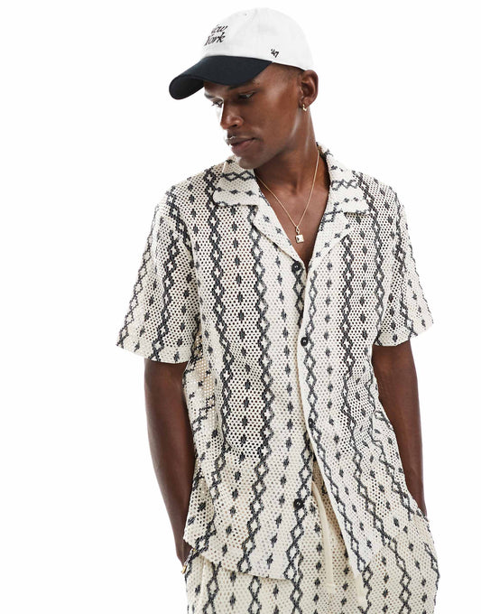 Revere Collar Crochet Shirt Co-Ord